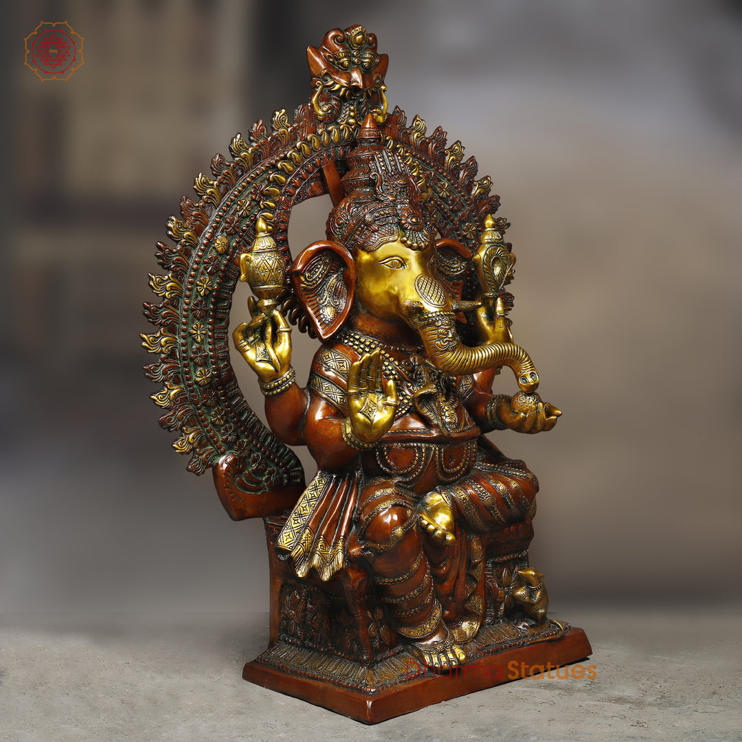 Brass Ganesh Seated With frame, Copper & Golden 51"