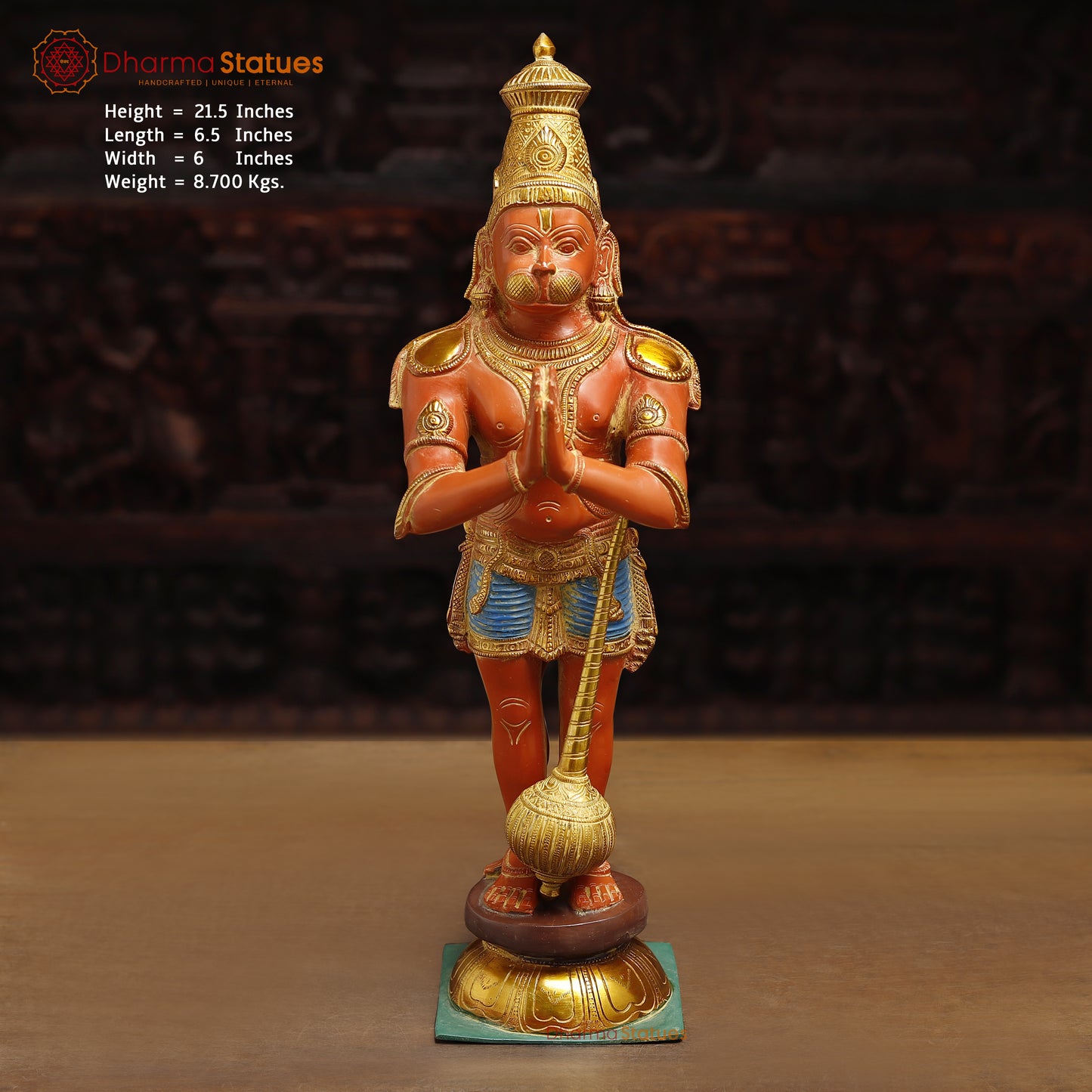Brass Hanuman, Orange & Golden Finish, 21.5"