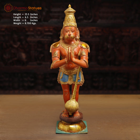 Brass Hanuman, Orange & Golden Finish, 21.5"