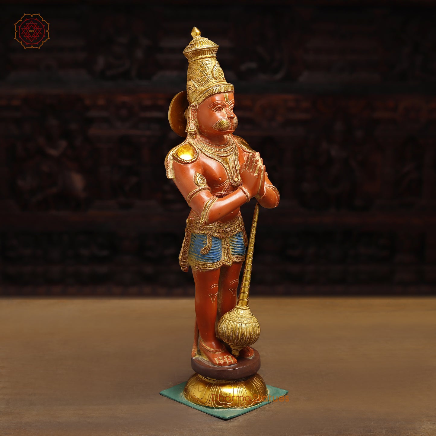 Brass Hanuman, Orange & Golden Finish, 21.5"