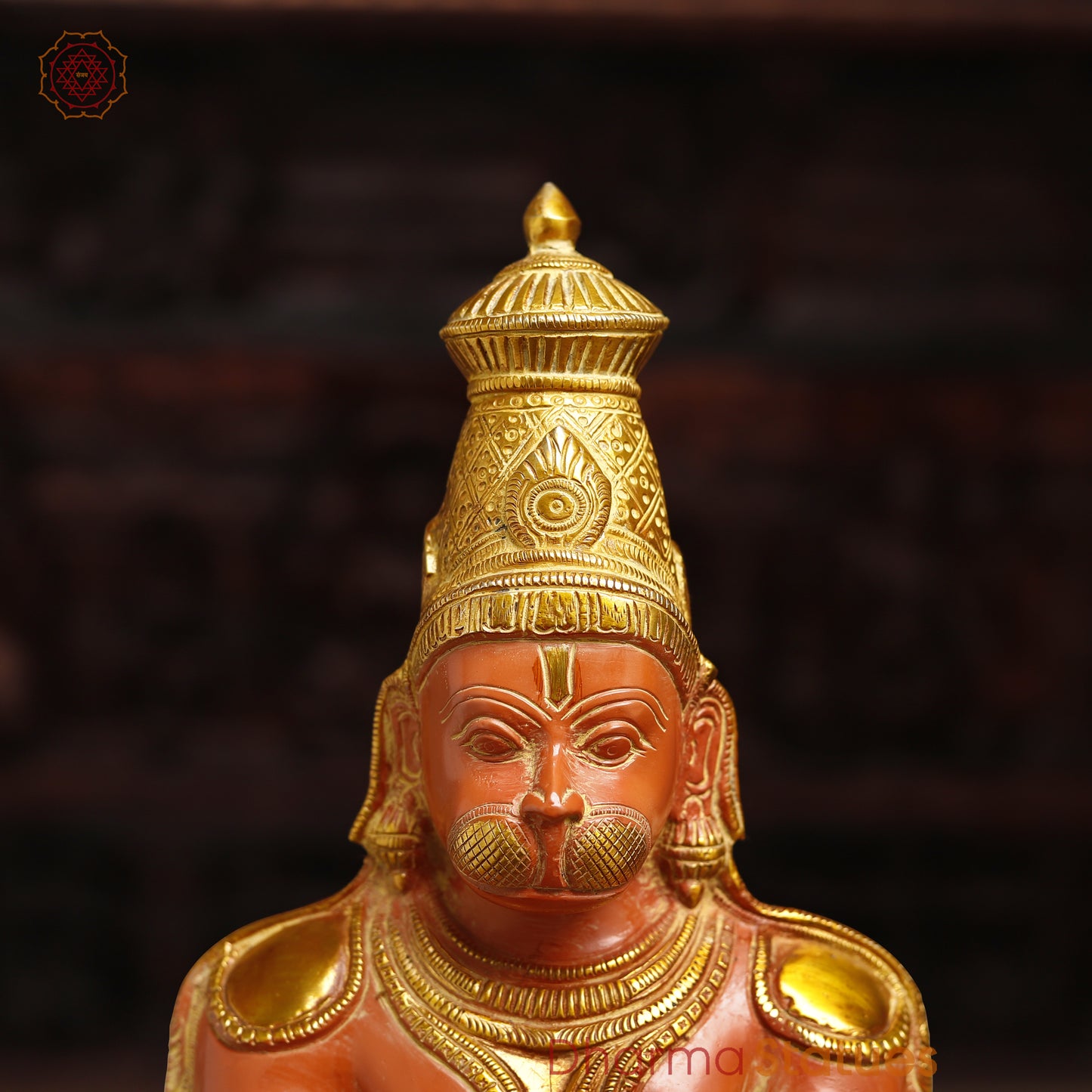 Brass Hanuman, Orange & Golden Finish, 21.5"