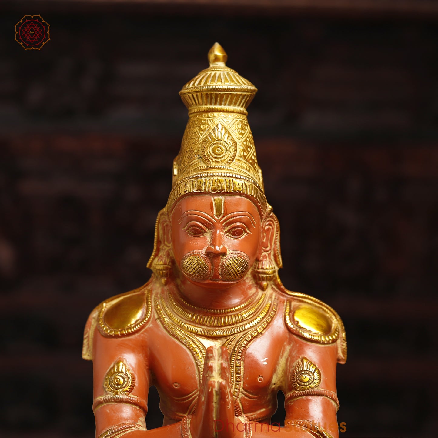 Brass Hanuman, Orange & Golden Finish, 21.5"