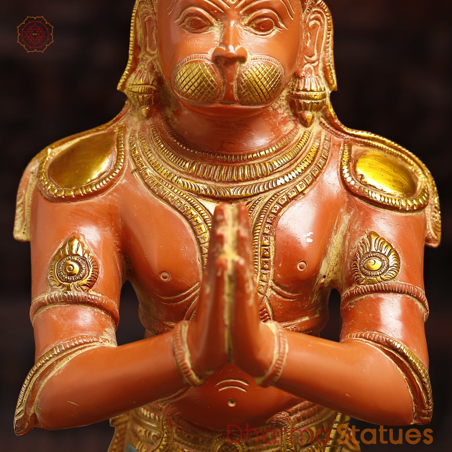 Brass Hanuman, Orange & Golden Finish, 21.5"
