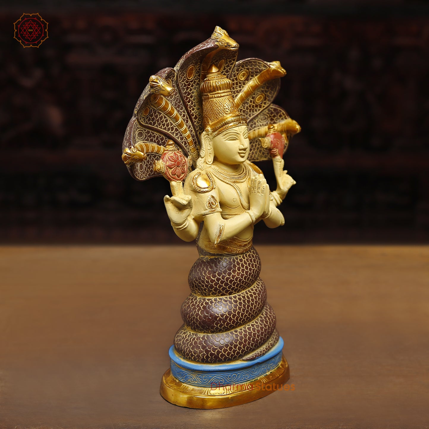 Brass Patanjali, Golden, Copper & Blue Finish, 15"