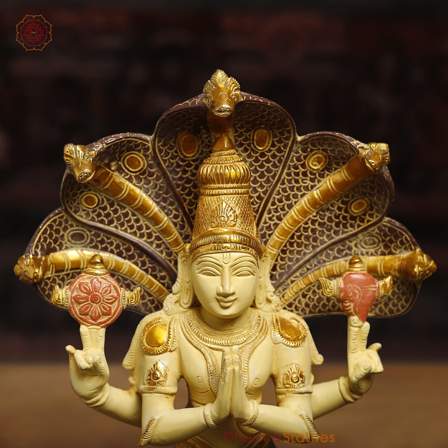 Brass Patanjali, Golden, Copper & Blue Finish, 15"