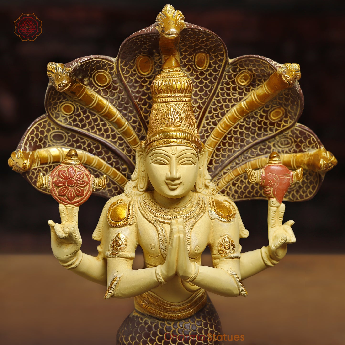 Brass Patanjali, Golden, Copper & Blue Finish, 15"