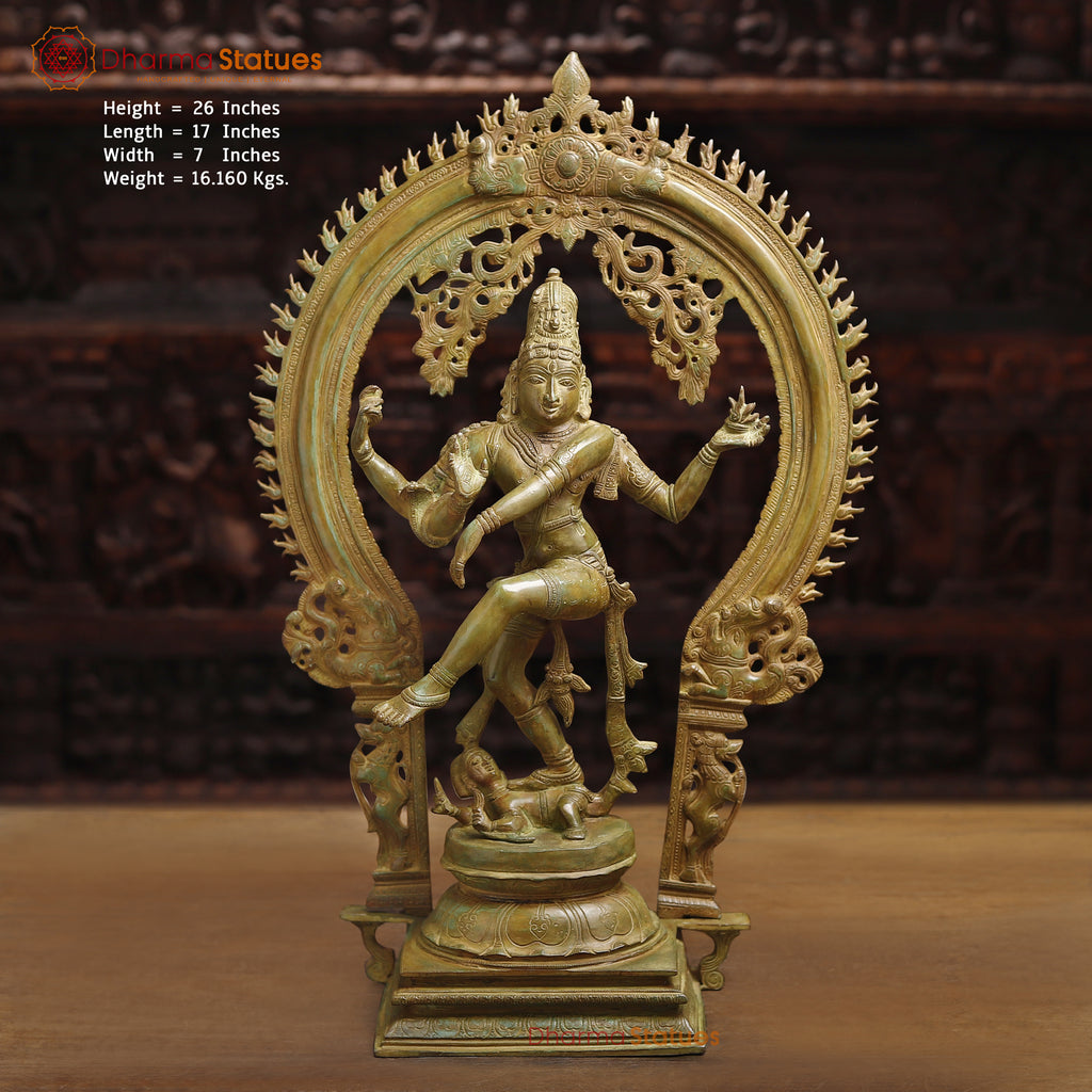 Brass Natraj Statue, Green Patina Fine Finish 26" front view