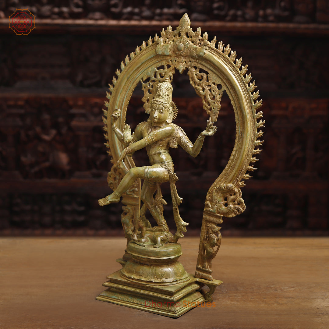 Brass Natraj Statue, Green Patina Fine Finish 26" side view