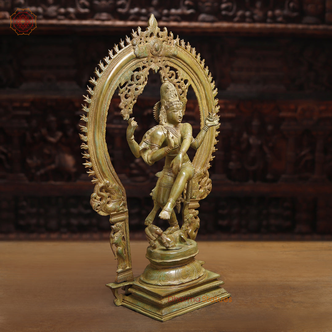 Brass Natraj Statue, Green Patina Fine Finish 26" side view