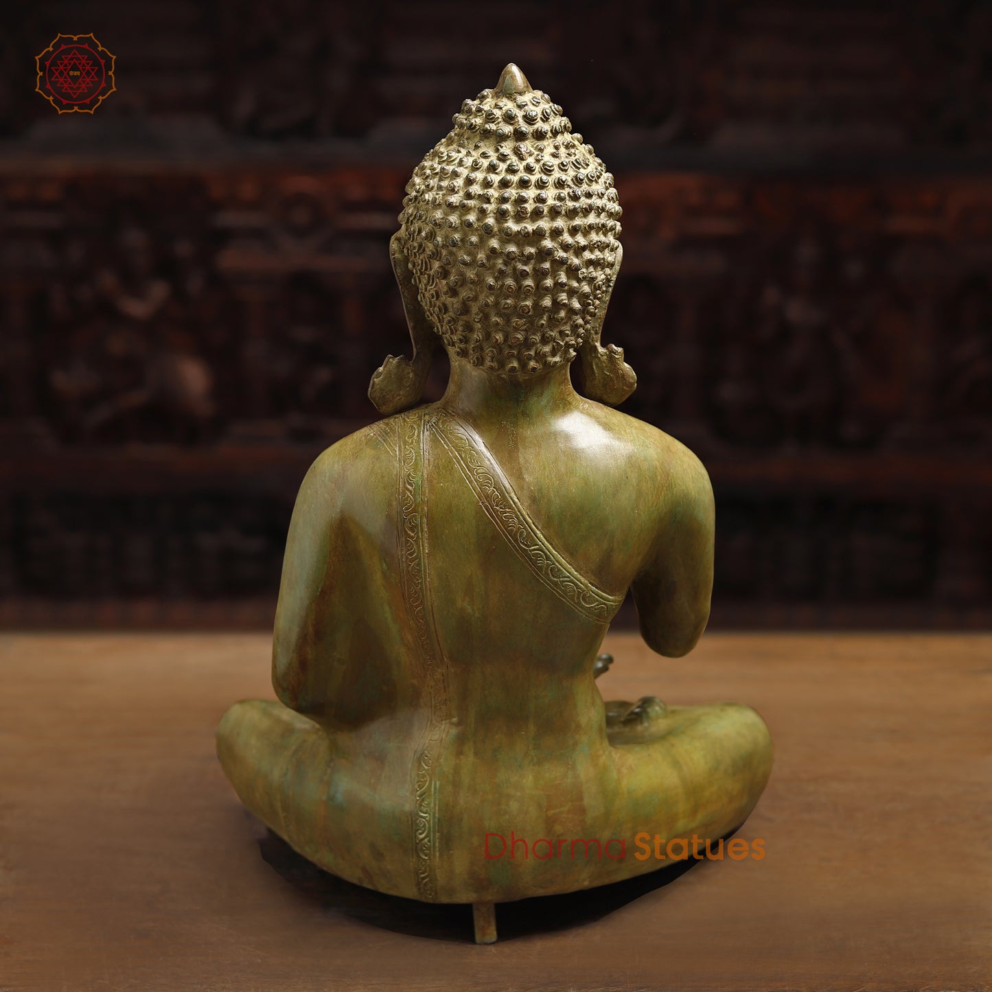 Meditating Brass Buddha Idol, Blessing Buddha, Antique Finish 20"