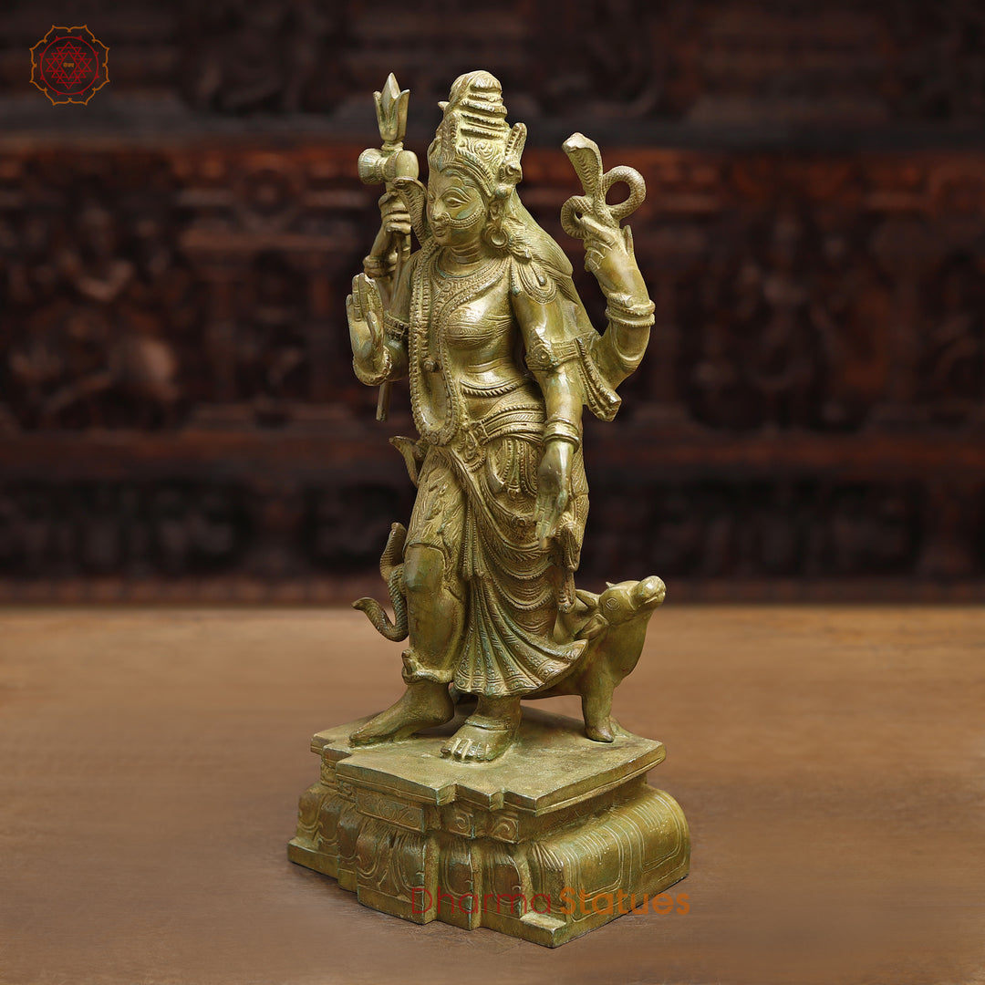 Brass Ardhanarishwar Idol, Standing pose, Antique Finish 18" side view