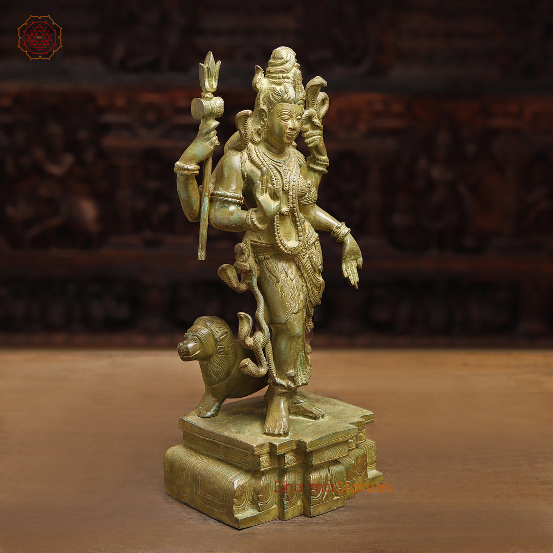 Brass Ardhanarishwar Idol, Standing pose, Antique Finish 18" side view