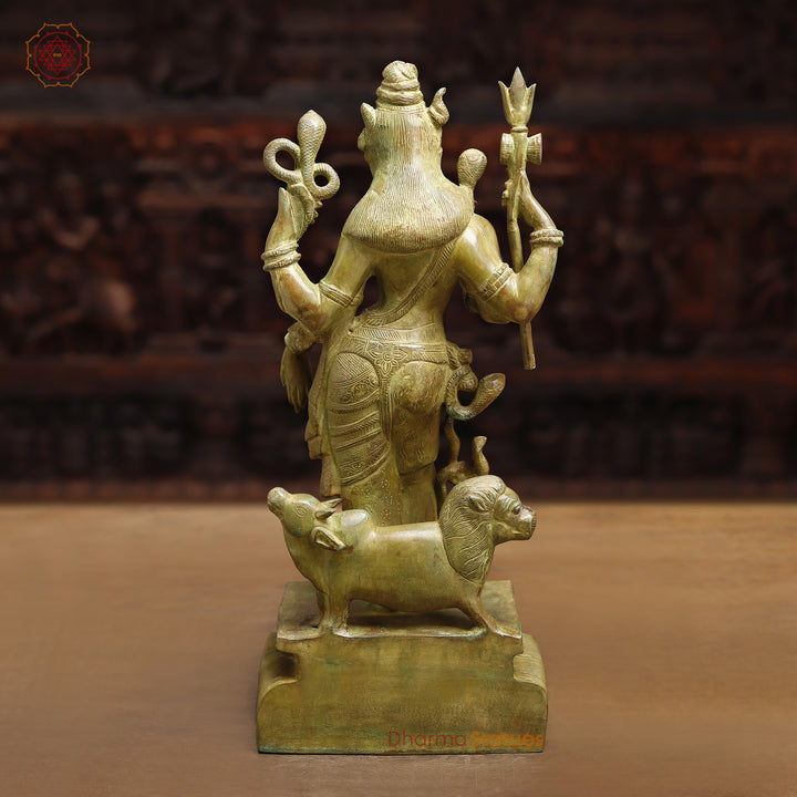 Brass Ardhanarishwar Idol, Standing pose, Antique Finish 18" back view