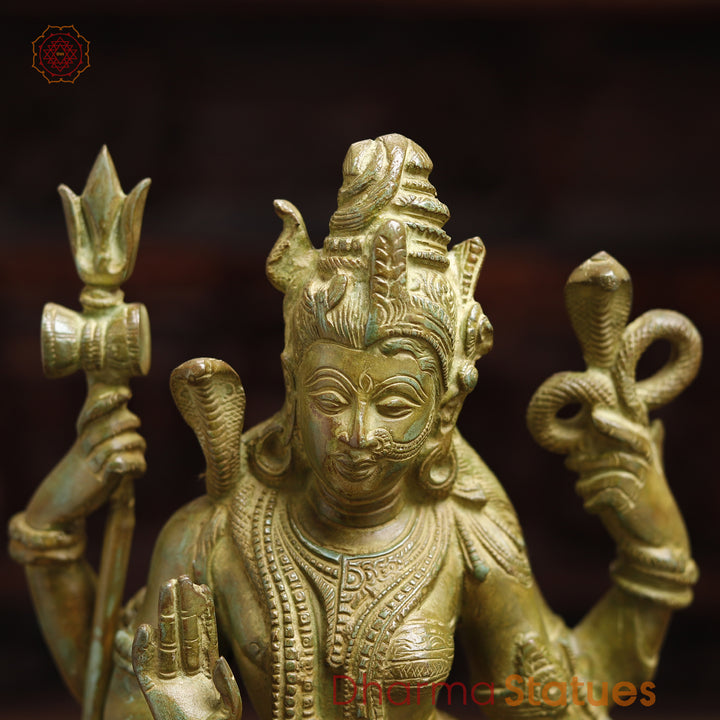 Brass Ardhanarishwar Idol, Celestial Blend, Green Patina, 18"