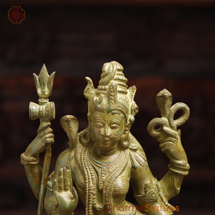 Brass Ardhanarishwar Idol, Celestial Blend, Green Patina, 18"