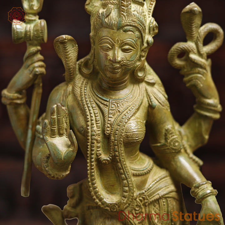 Brass Ardhanarishwar Idol, Celestial Blend, Green Patina, 18"