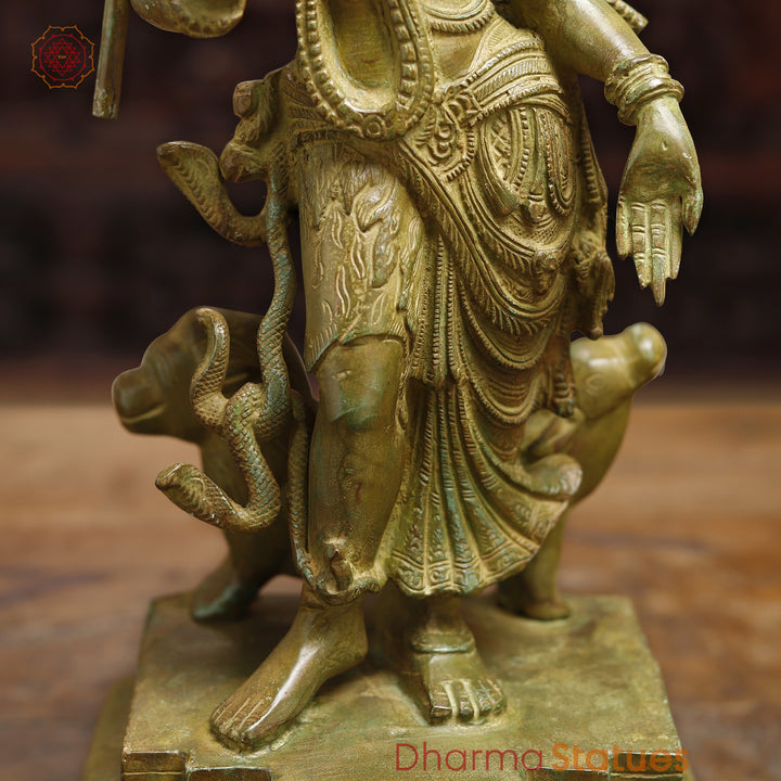 Brass Ardhanarishwar Idol, Celestial Blend, Green Patina, 18"