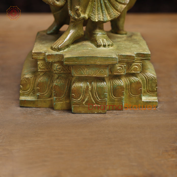 Brass Ardhanarishwar Idol, Celestial Blend, Green Patina, 18"