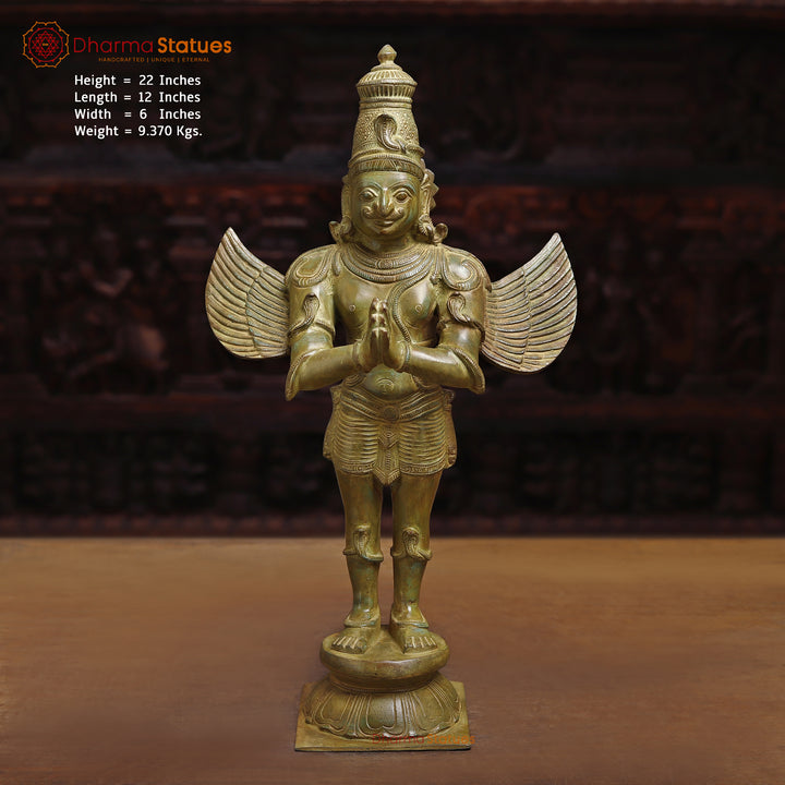 Brass Garuda Statue, God of Strength and Vigilance  22"