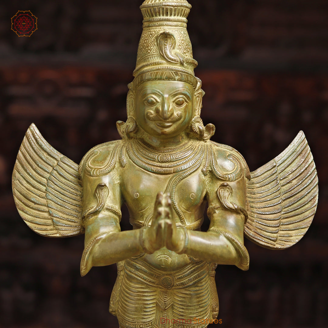 Brass Garuda Statue, God of Strength and Vigilance  22"