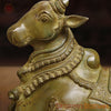 Brass Nandi Idol Seated on base , Green Patina Antique Finish 11"