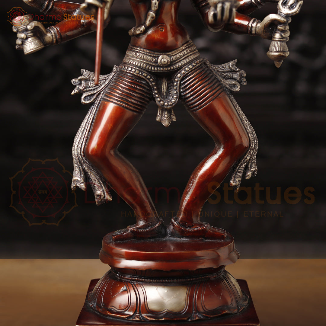 Brass Kali Statue, Manifestation of Shakti on Pedastal, Copper Finish 23.5"