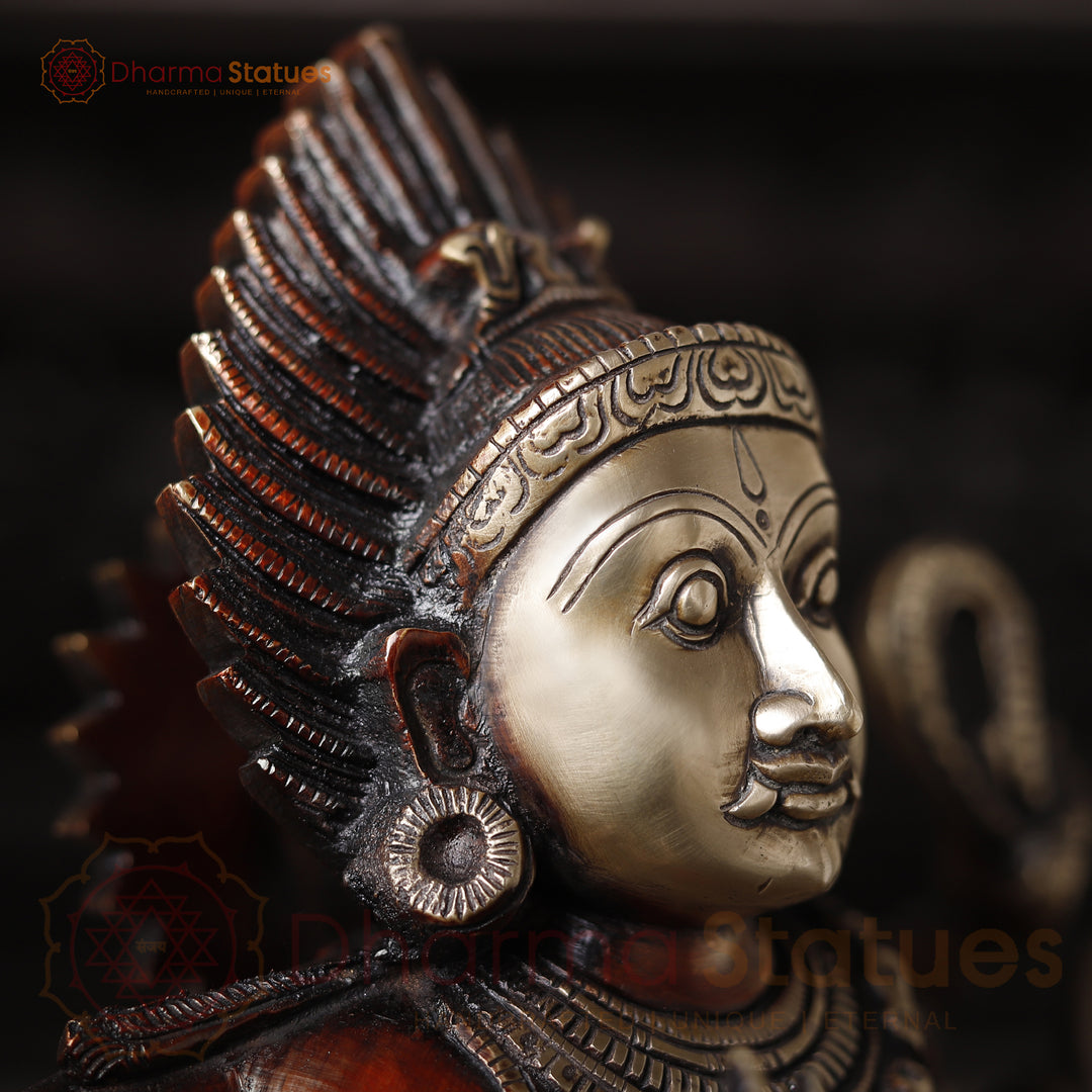 Brass Kali Statue, Manifestation of Shakti on Pedastal, Copper Finish 23.5"