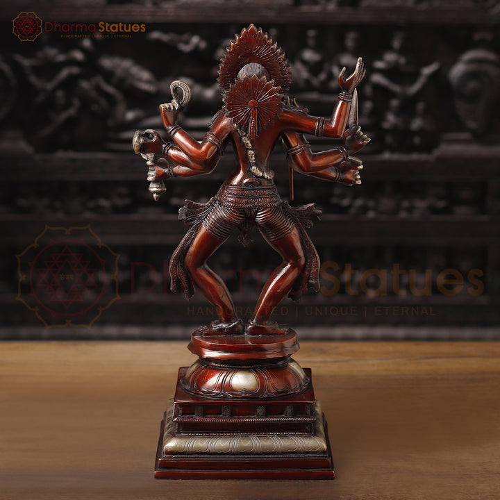 Brass Kali Statue, Manifestation of Shakti on Pedastal, Copper Finish 23.5"