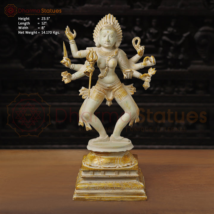 Brass Kali Statue – The Fierce Protector and Embodiment of Power, White Patina Finish 23.5"