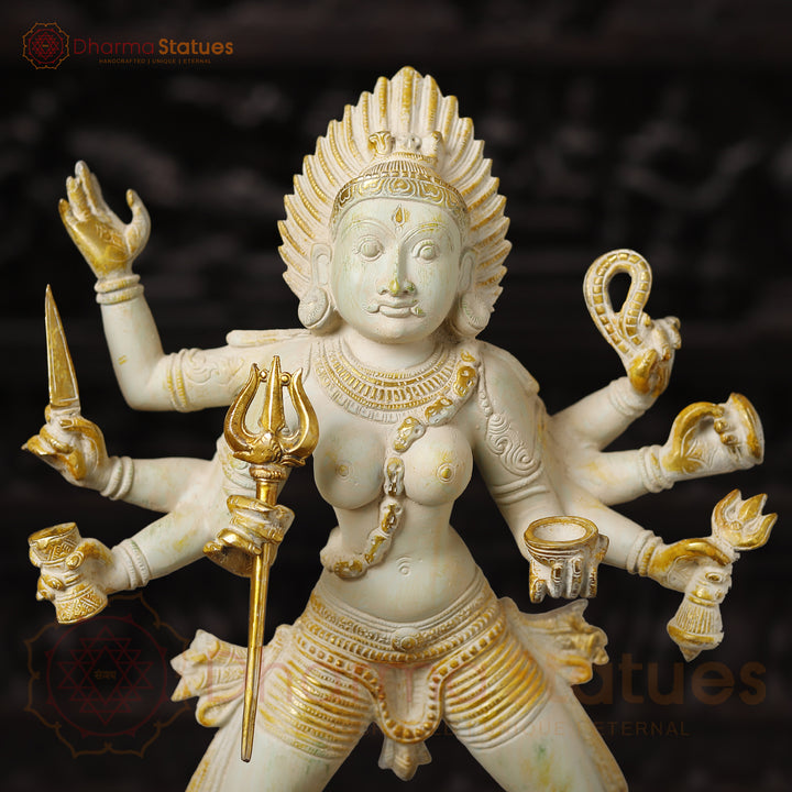 Brass Kali Statue – The Fierce Protector and Embodiment of Power, White Patina Finish 23.5"