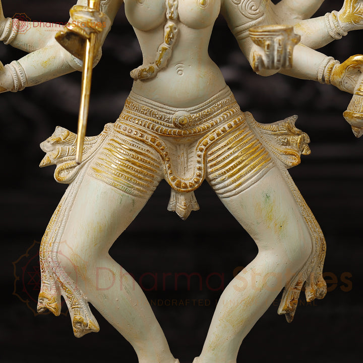 Brass Kali Statue – The Fierce Protector and Embodiment of Power, White Patina Finish 23.5"