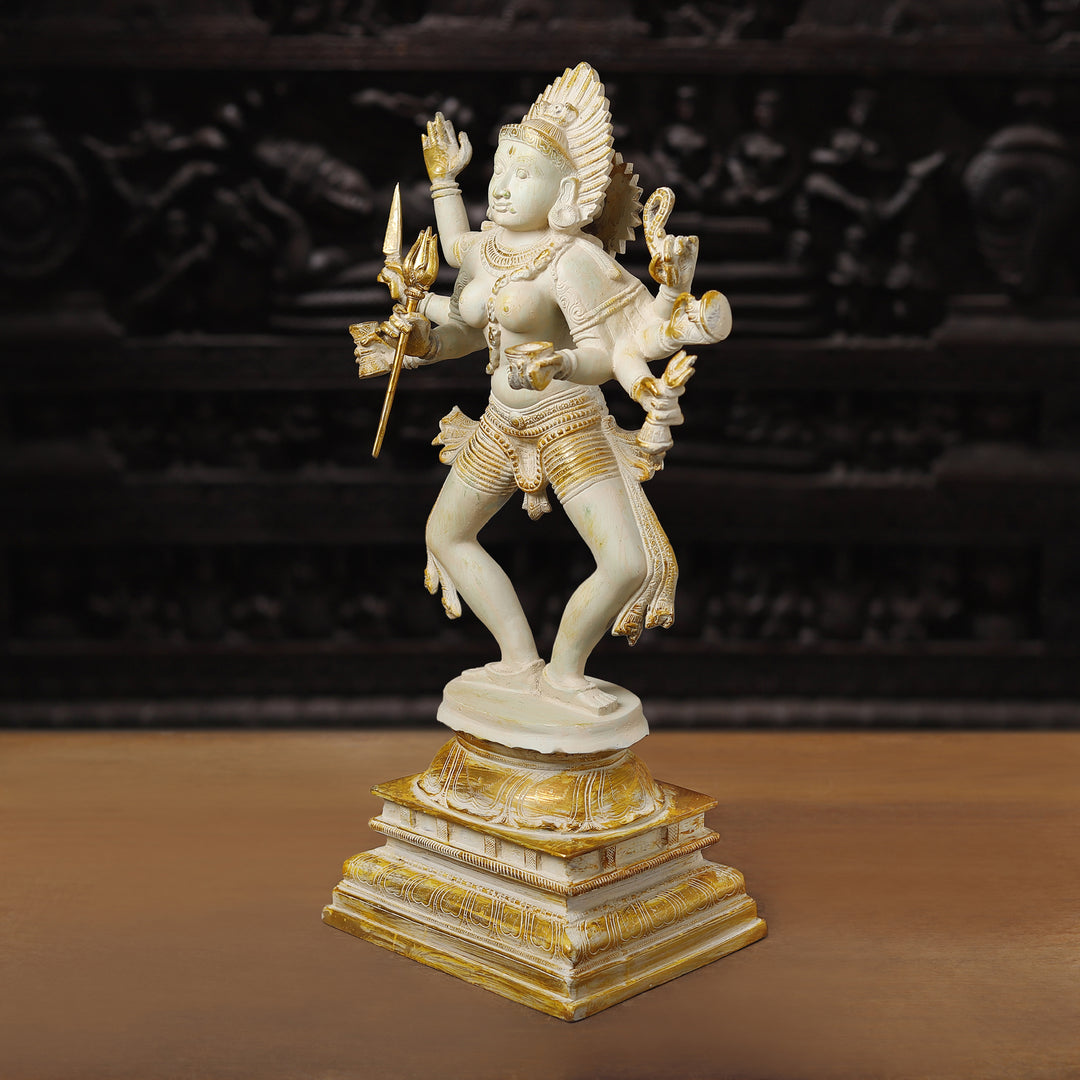 Brass Kali Statue – The Fierce Protector and Embodiment of Power, White Patina Finish 23.5"