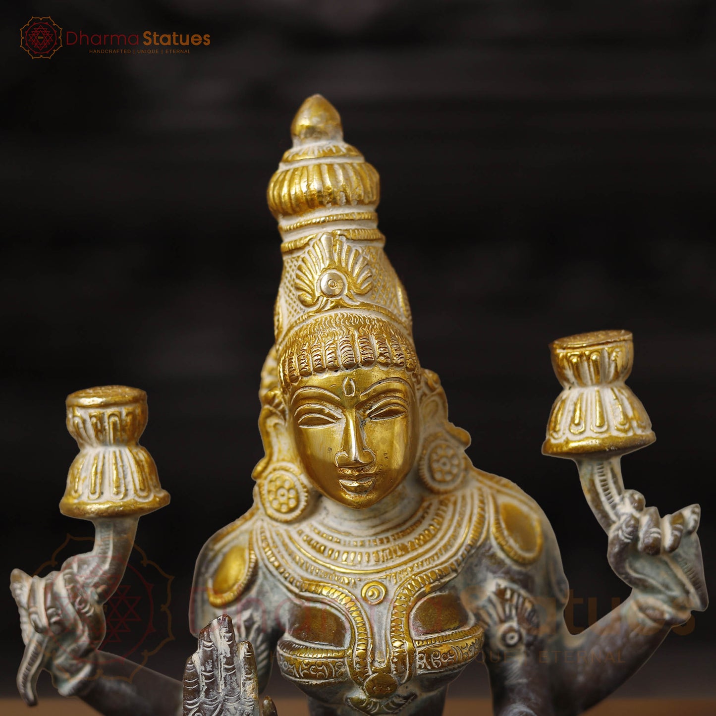Brass Lakshmi Statue, Goddess of Wealth & Fortune, Antique Brown & Gold Finish 12"
