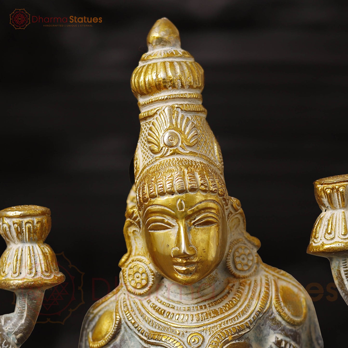 Brass Lakshmi Statue, Goddess of Wealth & Fortune, Antique Brown & Gold Finish 12"