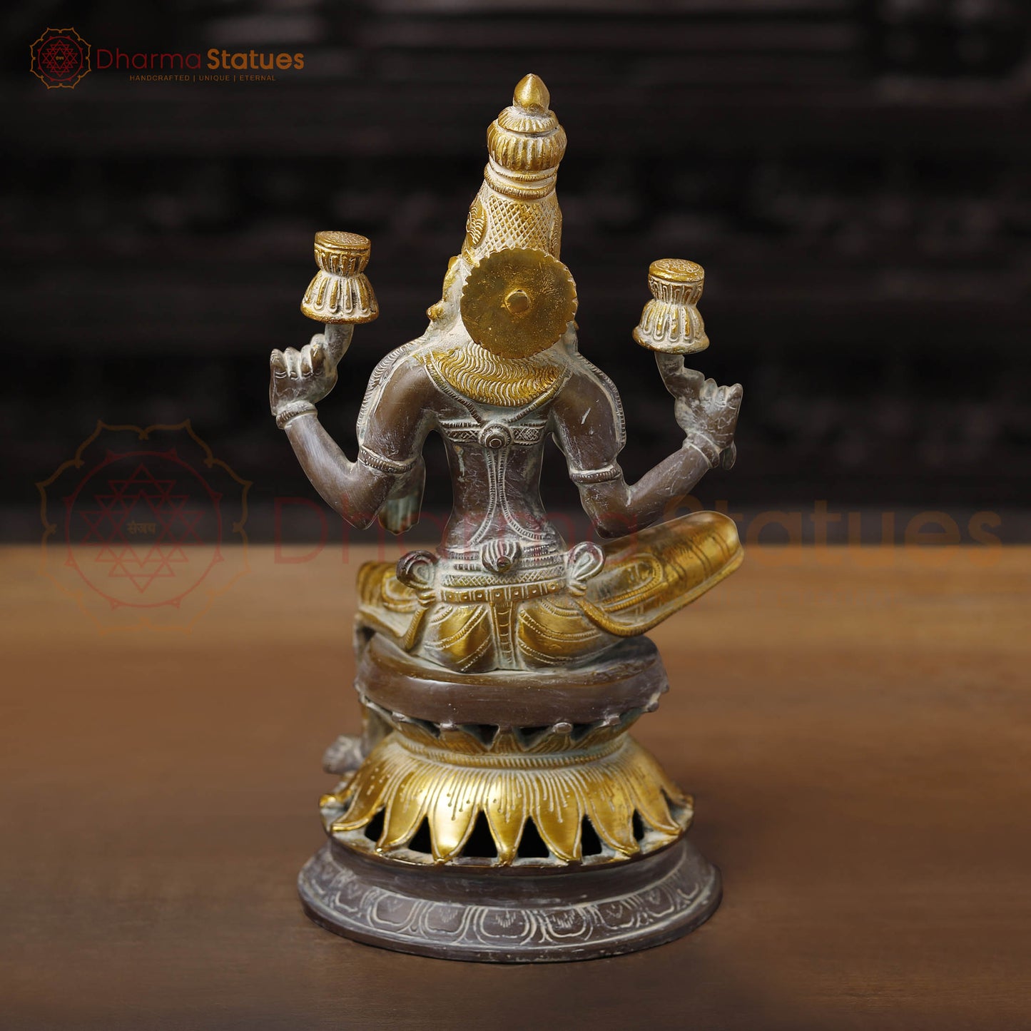 Brass Lakshmi Statue, Goddess of Wealth & Fortune, Antique Brown & Gold Finish 12"