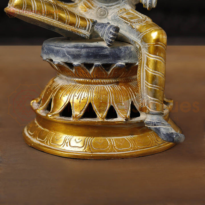 Brass Goddess Lakshmi, Sitting on the Stage and Showering Wealth. 12"