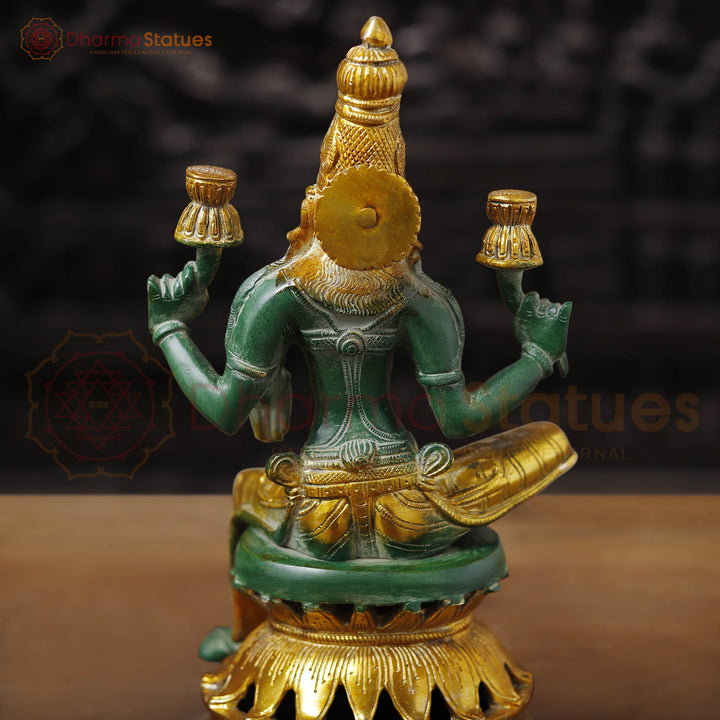 Brass Goddess Lakshmi, Sitting on the Stage and Showering Wealth. 12"