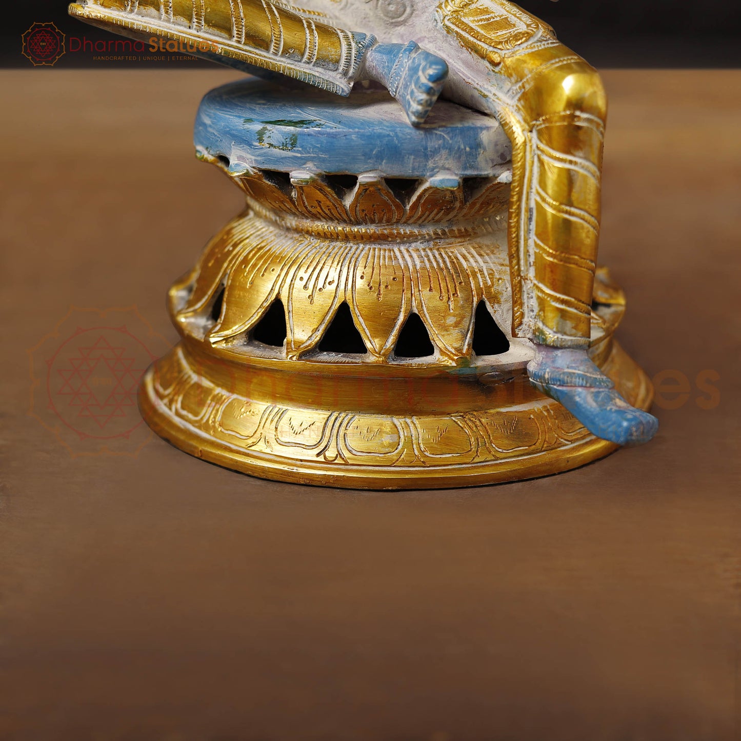 Brass Lakshmi Idol, Goddess of Wealth, Rustic Blue Patina with Gold Accrnts, 12"