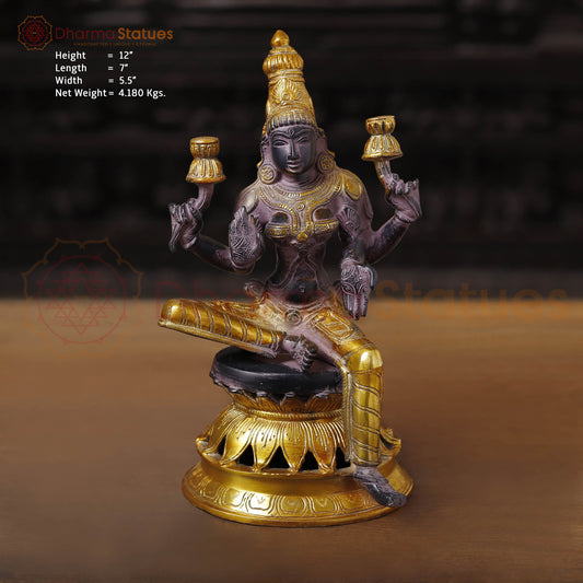 Brass Lakshmi Idol | Goddess Of Fortune, Rustic Purple Patina and Gold 12"