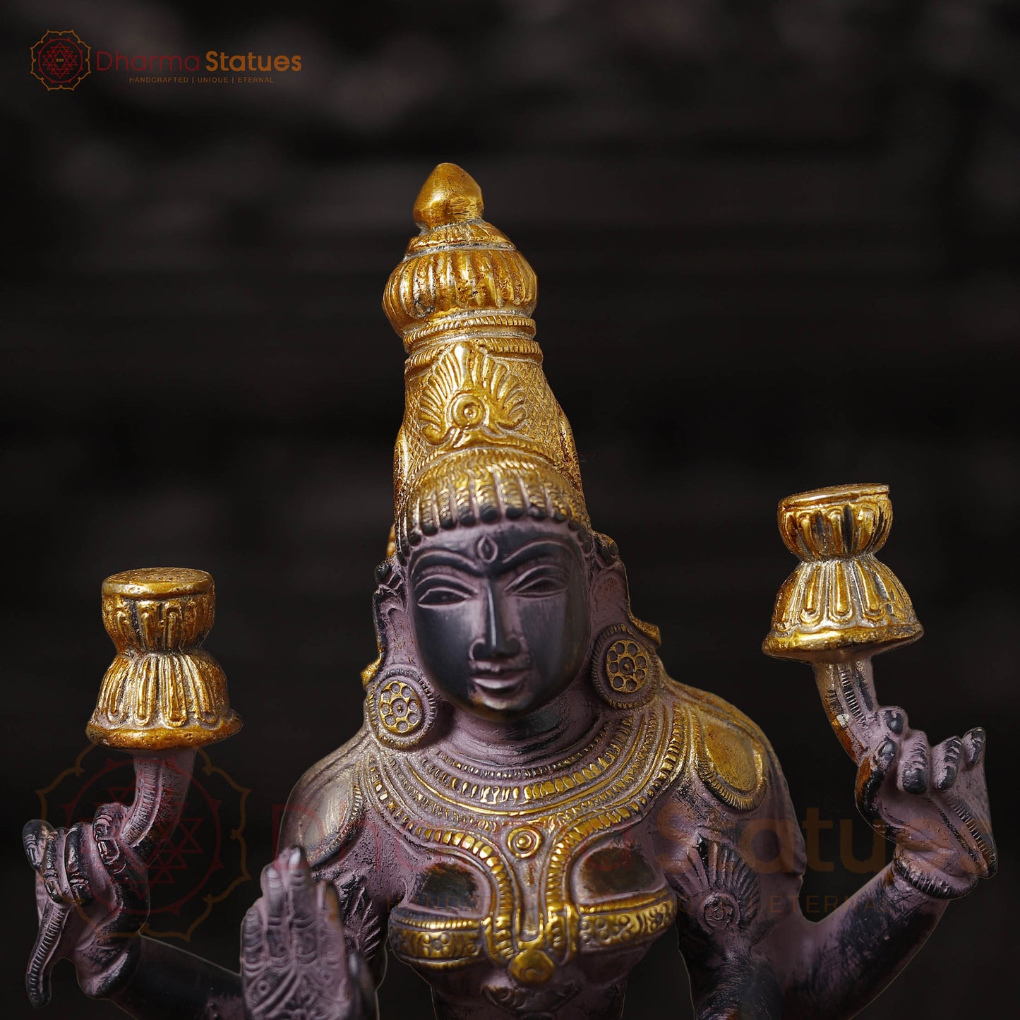 Brass Lakshmi Idol | Goddess Of Fortune, Rustic Purple Patina and Gold 12"