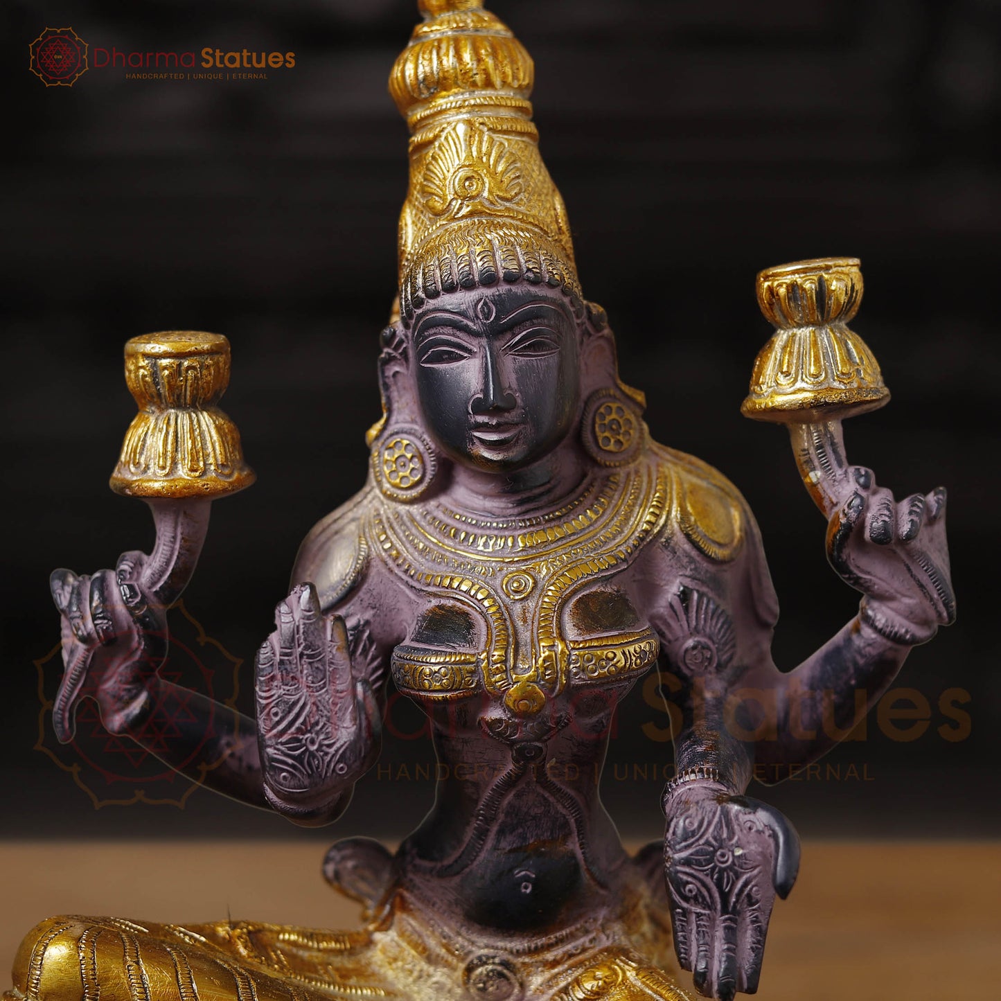 Brass Lakshmi Idol | Goddess Of Fortune, Rustic Purple Patina and Gold 12"