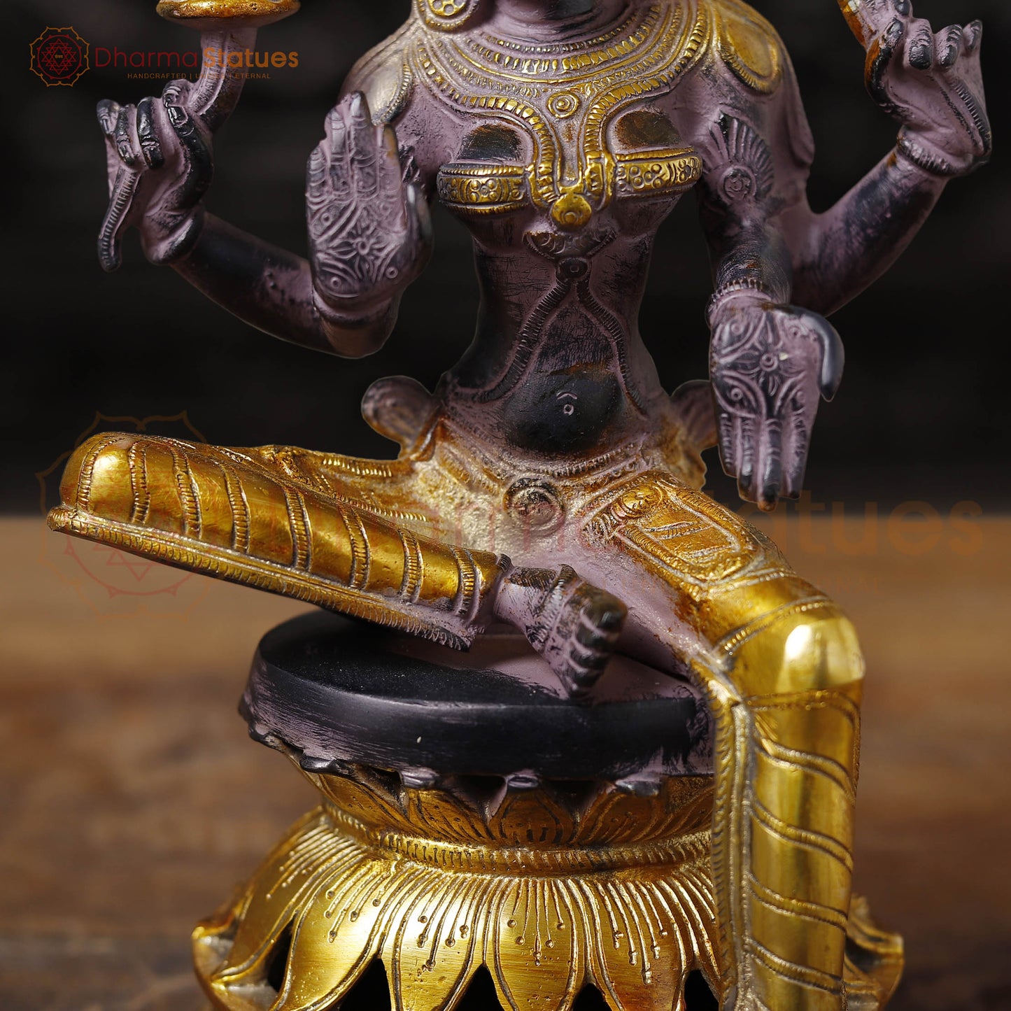 Brass Lakshmi Idol | Goddess Of Fortune, Rustic Purple Patina and Gold 12"