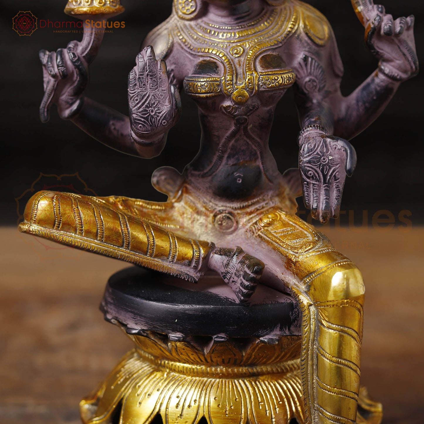 Brass Lakshmi Idol | Goddess Of Fortune, Rustic Purple Patina and Gold 12"