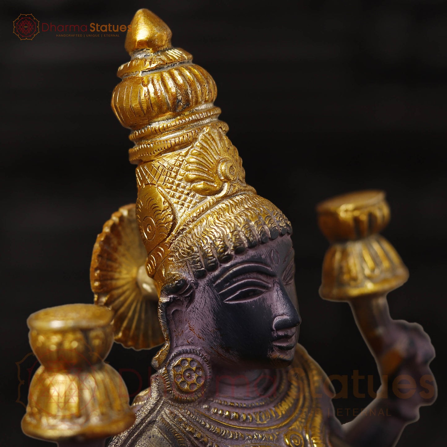 Brass Lakshmi Idol | Goddess Of Fortune, Rustic Purple Patina and Gold 12"