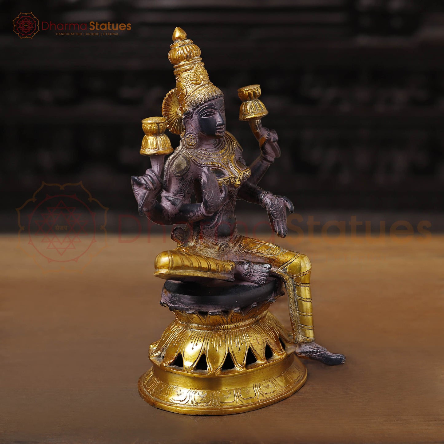 Brass Lakshmi Idol | Goddess Of Fortune, Rustic Purple Patina and Gold 12"