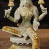 Brass Lakshmi Statue, Sitting and Showering Wealth, White & Golden Finish, 12"