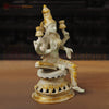 Brass Lakshmi Statue, Sitting and Showering Wealth, White & Golden Finish, 12"