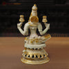 Brass Lakshmi Statue, Sitting and Showering Wealth, White & Golden Finish, 12"