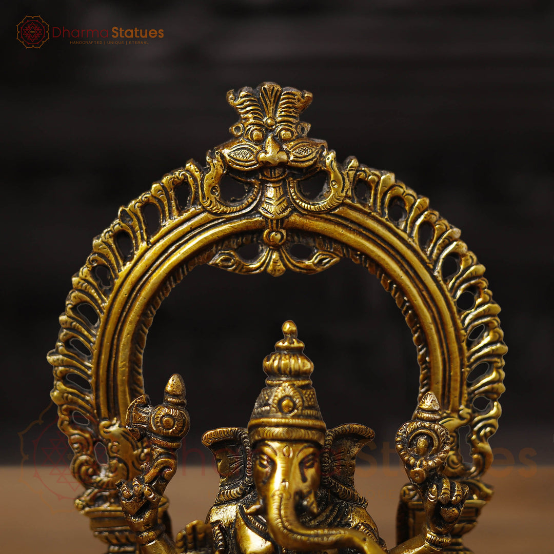 Brass Ganesh, Laxmi, Saraswati Idol, Trinity of Blessings, Fine Golden Work 9.5"