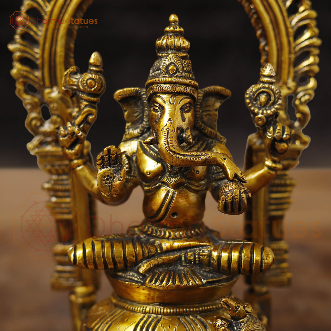 Brass Ganesh, Laxmi, Saraswati Idol, Trinity of Blessings, Fine Golden Work 9.5"